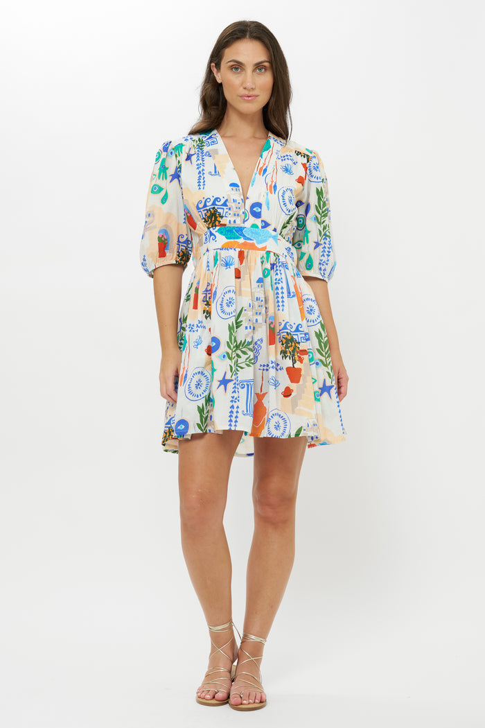 V-Neck Puff Mini- Corfu Blue