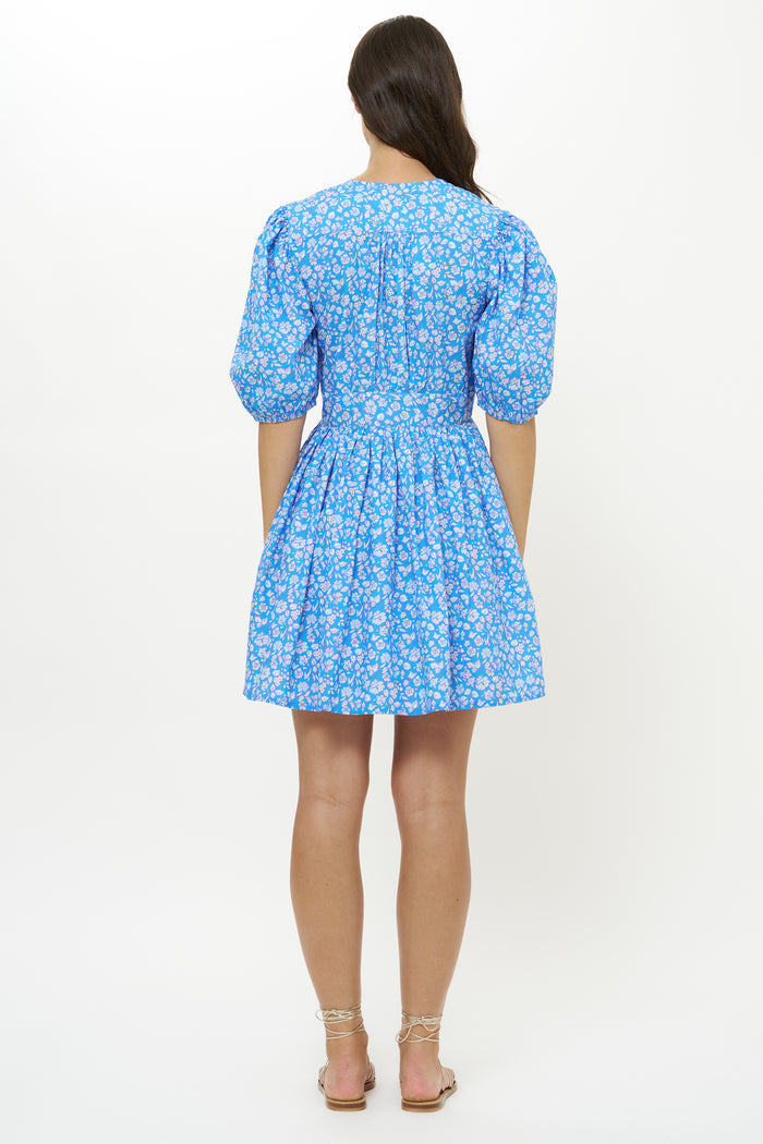 V-Neck Puff Mini- Ditsy Blue
