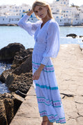 V-Neck Smocked Waist Midi- Capri Blue