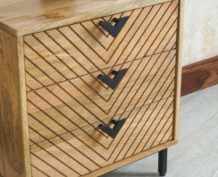 Victoria Wooden Three Drawer Bedside Table Nightstand Furniselan Natural Finish
