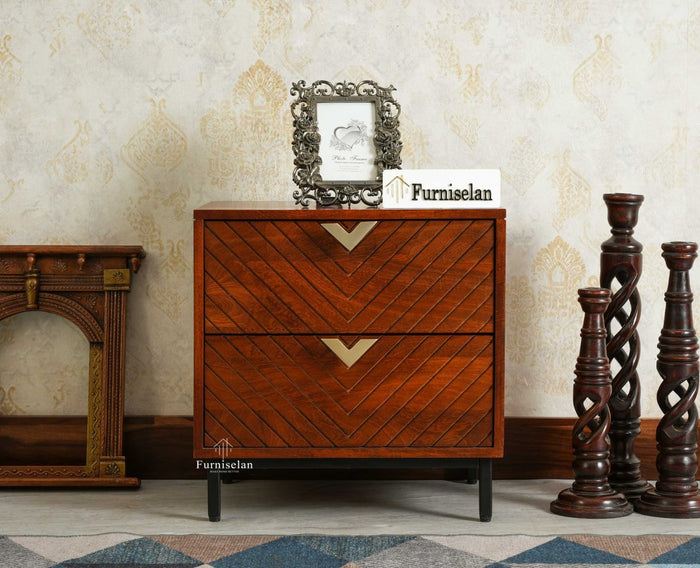 Victoria Wooden Two Drawer Bedside Table Nightstand Furniselan Brown Finish