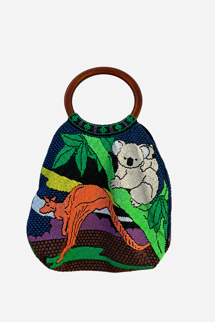 Vintage 1970s Beaded Australiana Handbag