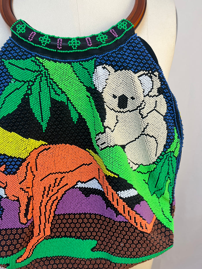 Vintage 1970s Beaded Australiana Handbag