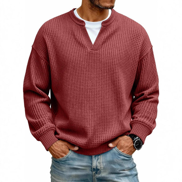 Mens waffle long sleeve shirt styled for casual layering with a modern minimal look
