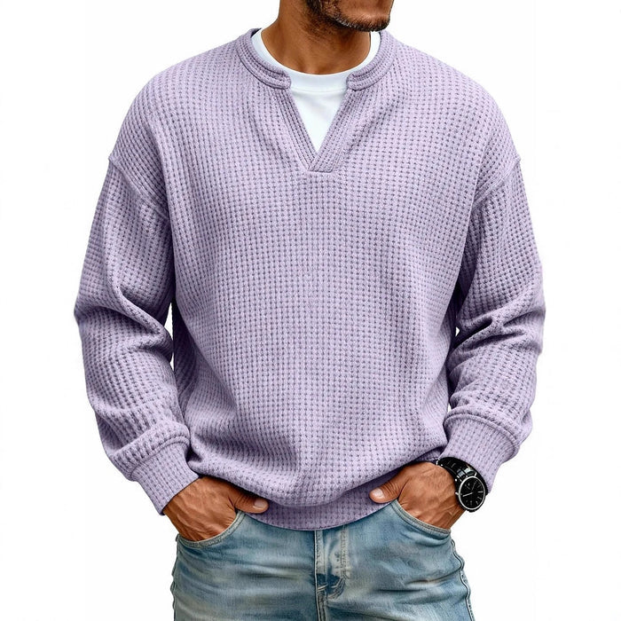 Men’s waffle knit shirt displayed from the front with an easy pullover silhouette