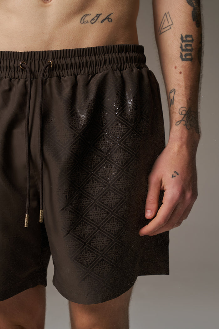 WATER REACTIVE EMBLEM SWIM SHORT - BROWN