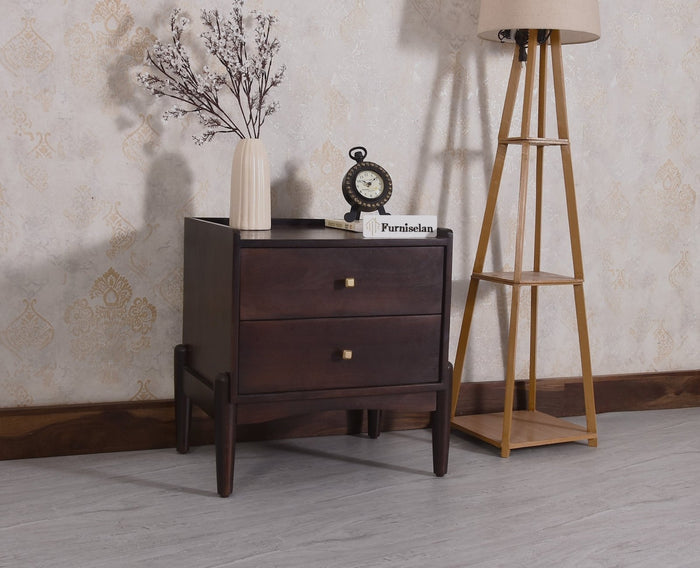 Wellington Solid Wood Bedside Table Two Drawer - Bedside Table - Furniselan - Grey-Finish