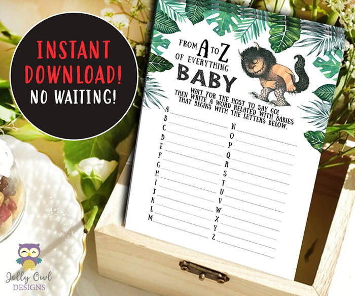Where The Wild Things Are Baby Shower Games - 7 Games BUNDLE SET