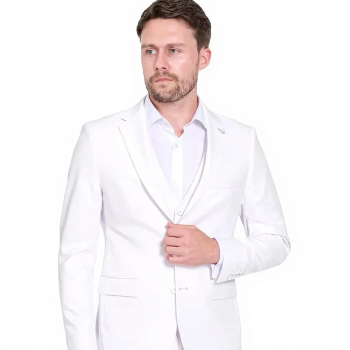White Classic Plain 3 Piece Men's Suit-Makrom