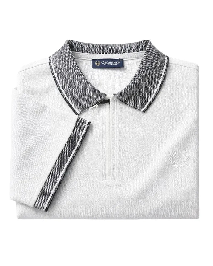 White Classic Polo T-Shirt With Contast Collar-Makrom