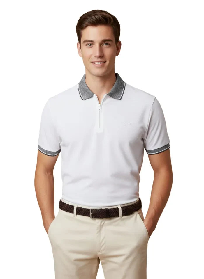 White Classic Polo T-Shirt With Contast Collar-Makrom