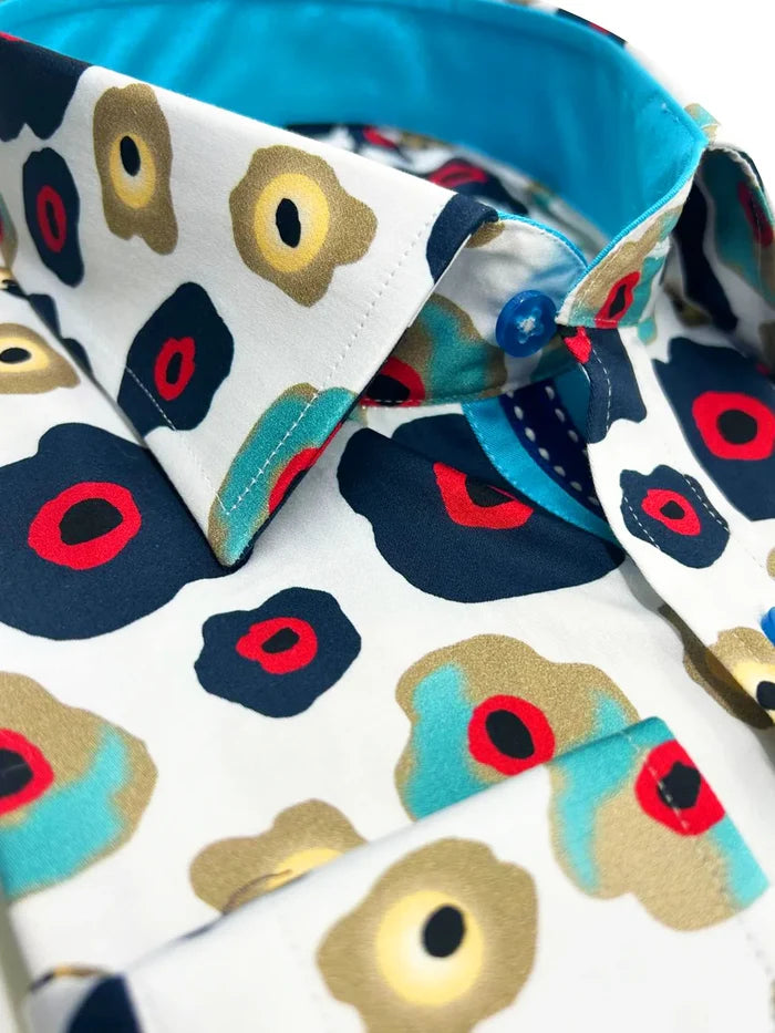 White Colourful Abstract Shapes with Matching Handkerchief-Makrom