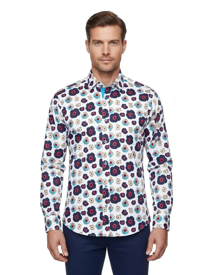 White Colourful Abstract Shapes with Matching Handkerchief-Makrom