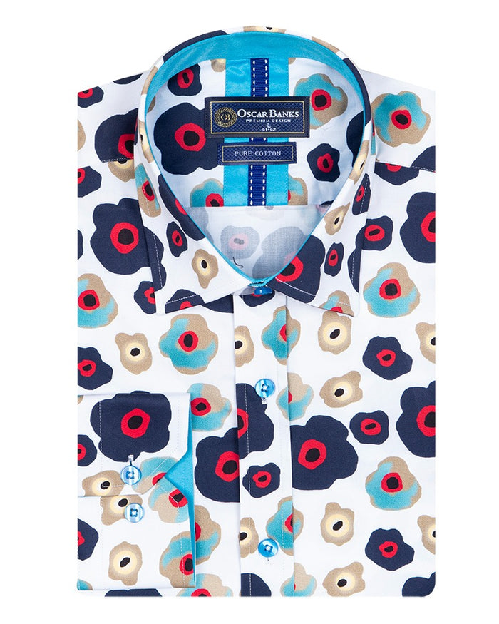 White Colourful Abstract Shapes with Matching Handkerchief-Makrom