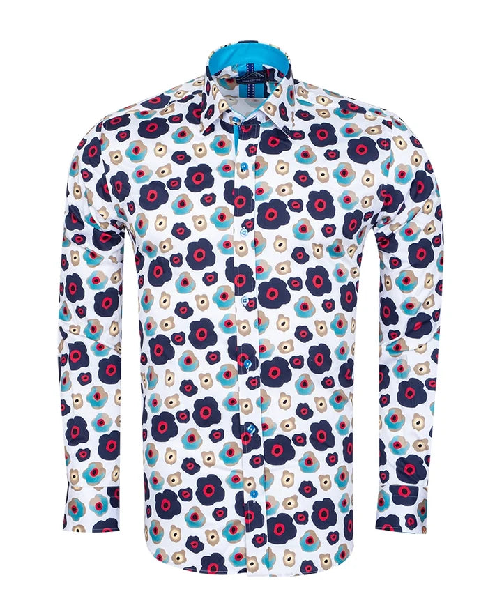 White Colourful Abstract Shapes with Matching Handkerchief-Makrom