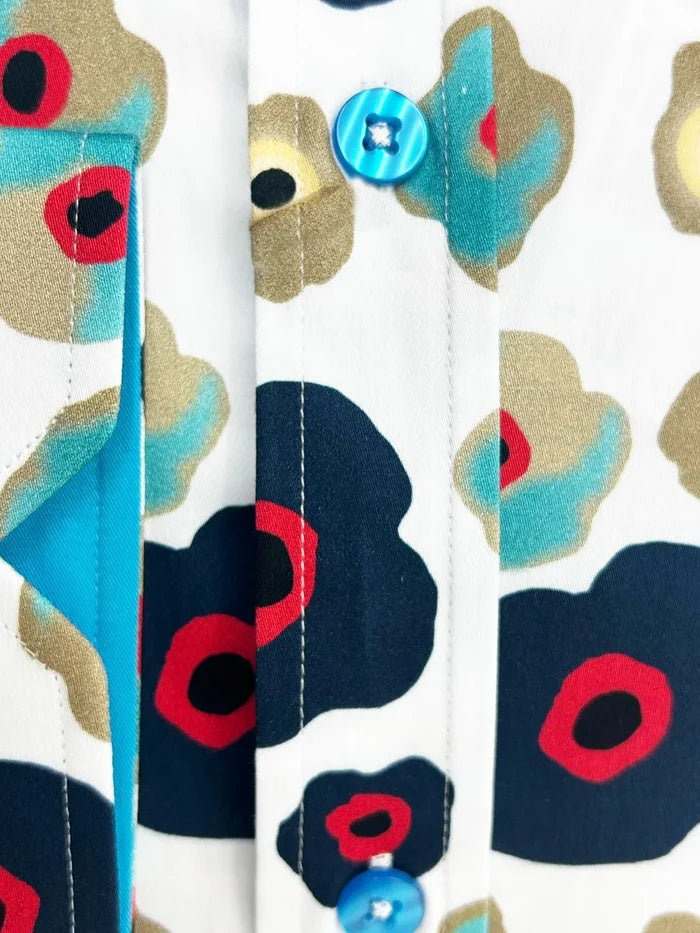 White Colourful Abstract Shapes with Matching Handkerchief-Makrom