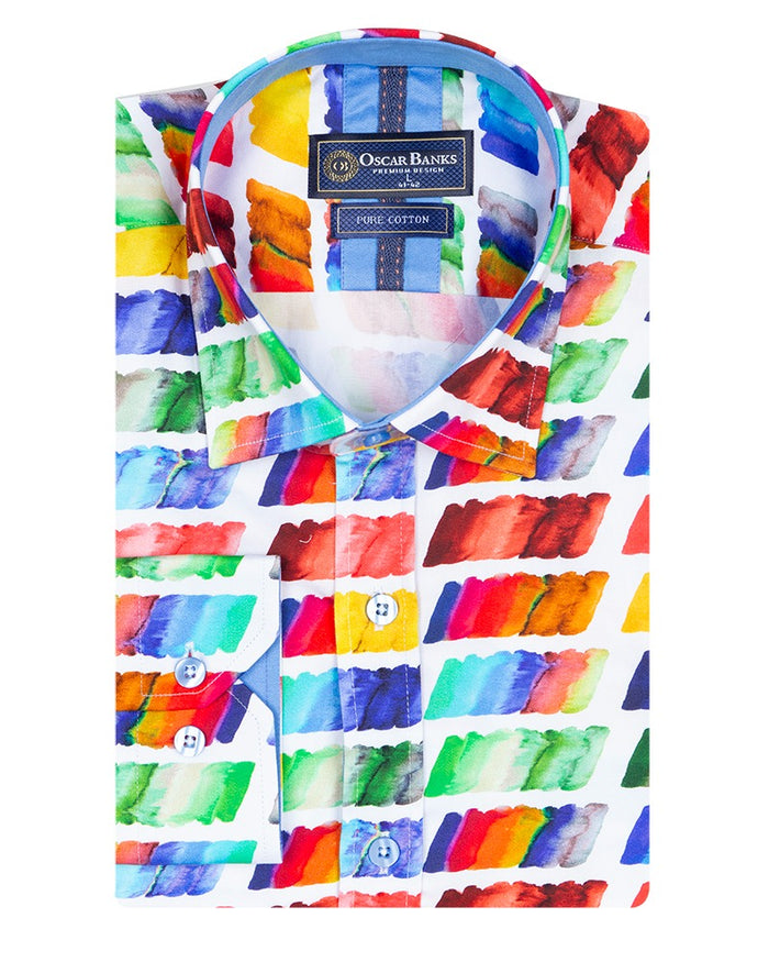 White Colourful Brush Stroke Print with Matching Handkerchief-Makrom