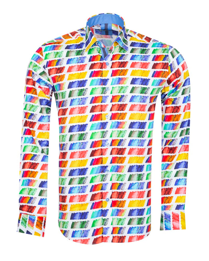 White Colourful Brush Stroke Print with Matching Handkerchief-Makrom