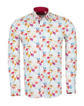White Colourful Flower Print Shirt with Matching Handkerchief