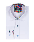 White Dress Shirt with Colorful Inner Collar and Cuff Detail-Makrom