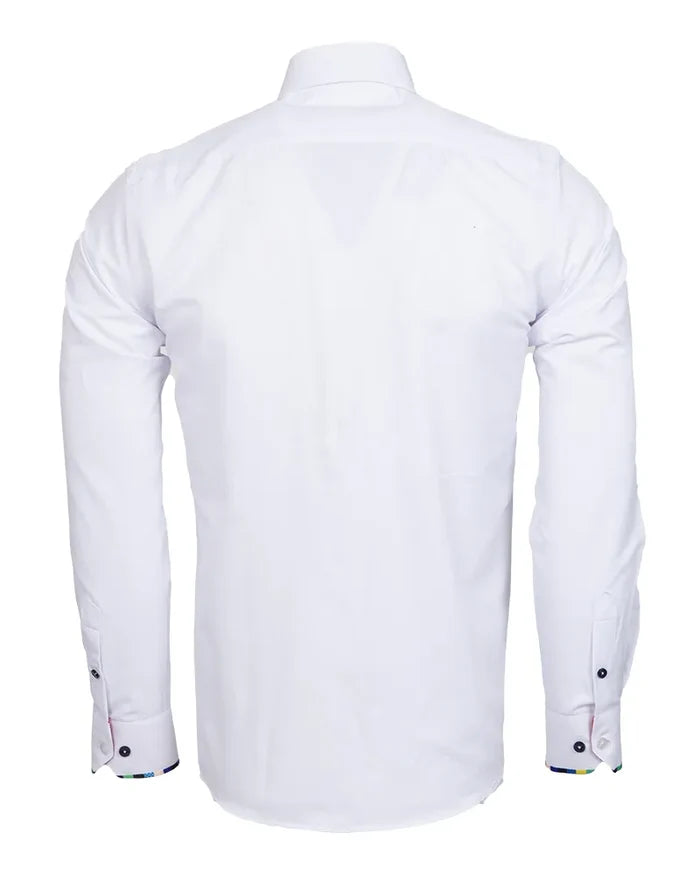 White Fashion Shirt with Multicolour Collar Tip Design-Makrom