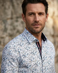 White Flower Print Shirt with Matching Handkerchief