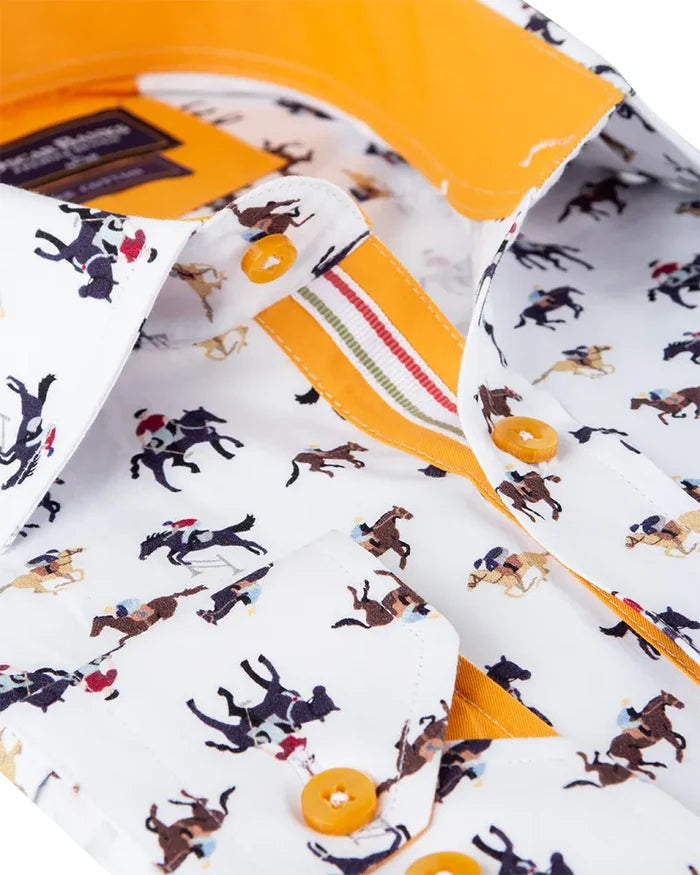 White Horse Print Shirt with Matching Handkerchief-Makrom