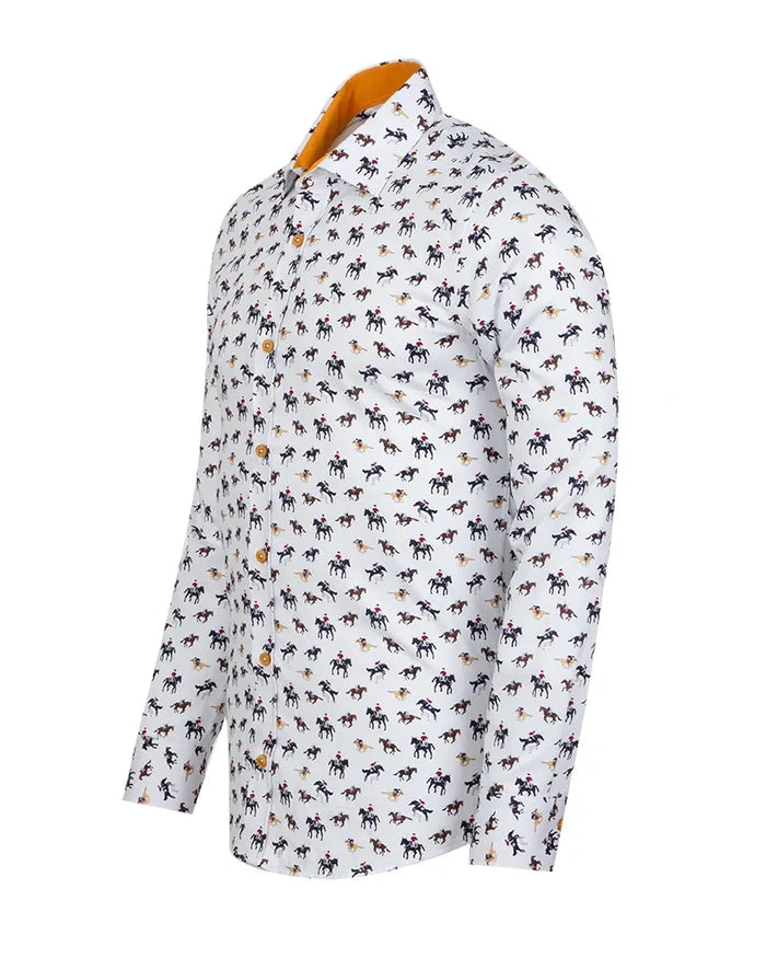 White Horse Print Shirt with Matching Handkerchief-Makrom