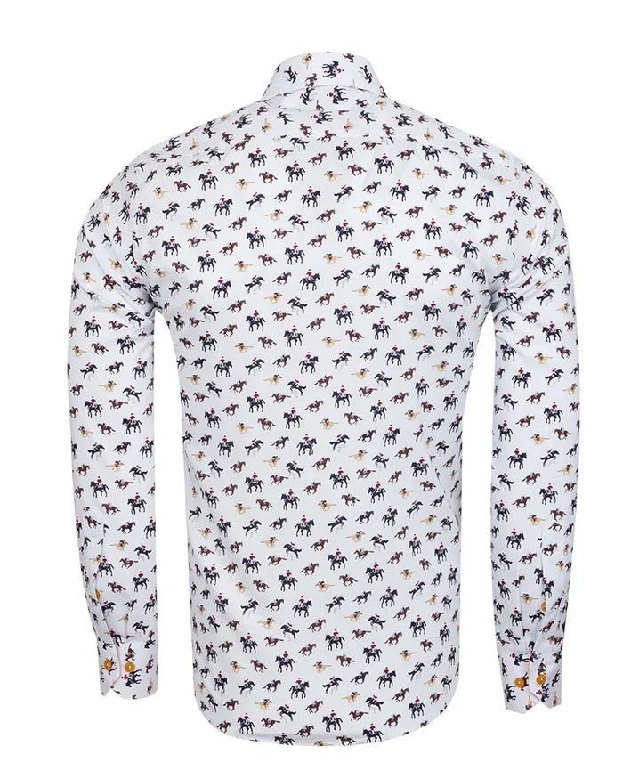 White Horse Print Shirt with Matching Handkerchief-Makrom