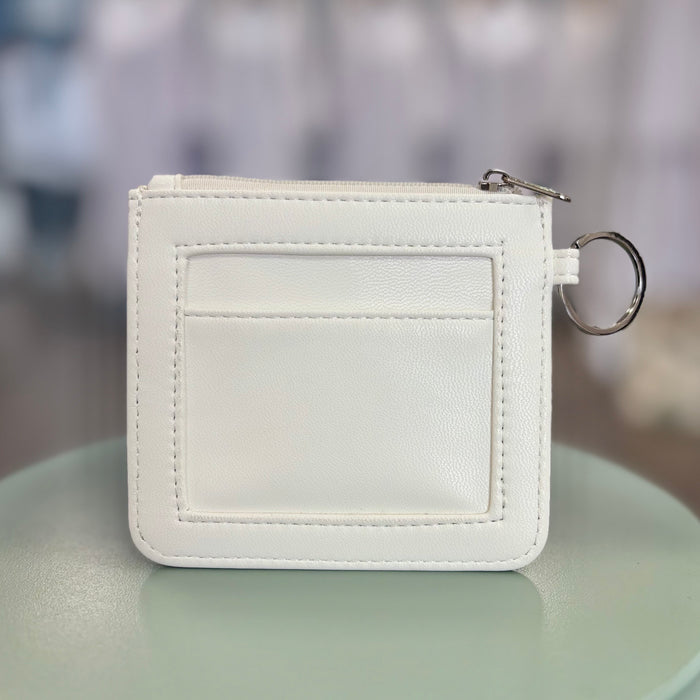 White Leather Zipper Pouch