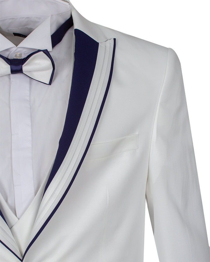 White Men's 4 Piece Wedding Suit Contrasting Lapel-Makrom