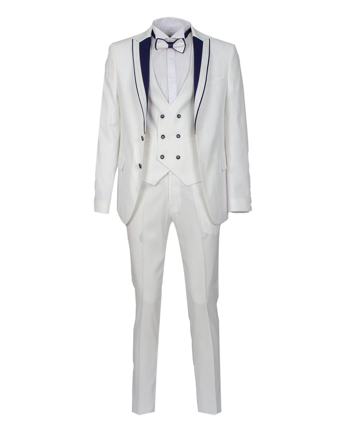 White Men's 4 Piece Wedding Suit Contrasting Lapel-Makrom