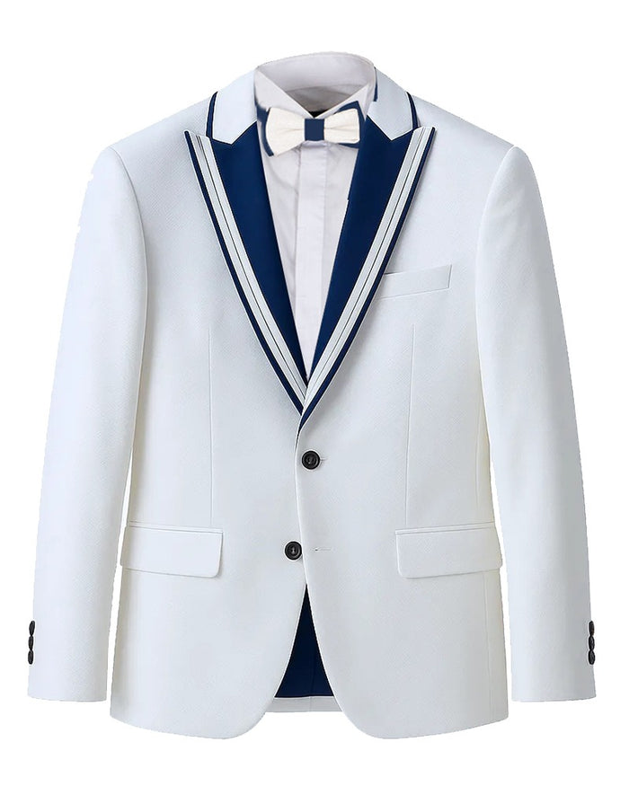 White Men's 4 Piece Wedding Suit Contrasting Lapel-Makrom