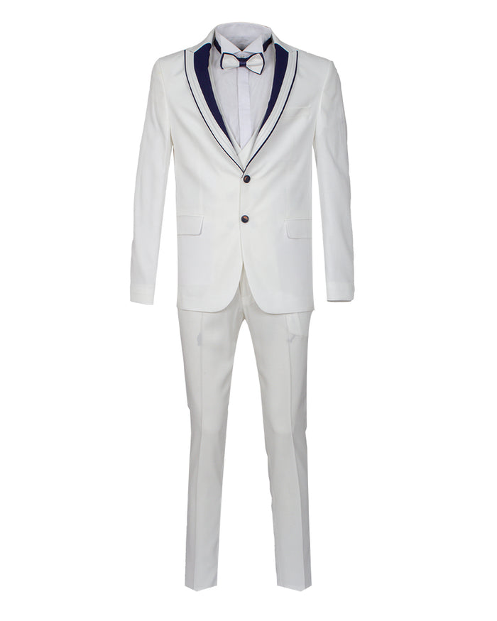 White Men's 4 Piece Wedding Suit Contrasting Lapel-Makrom