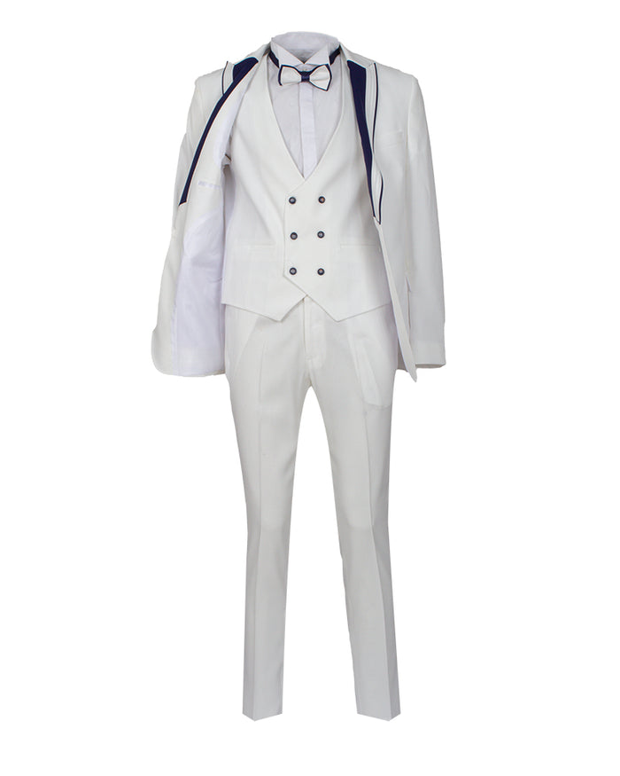 White Men's 4 Piece Wedding Suit Contrasting Lapel-Makrom