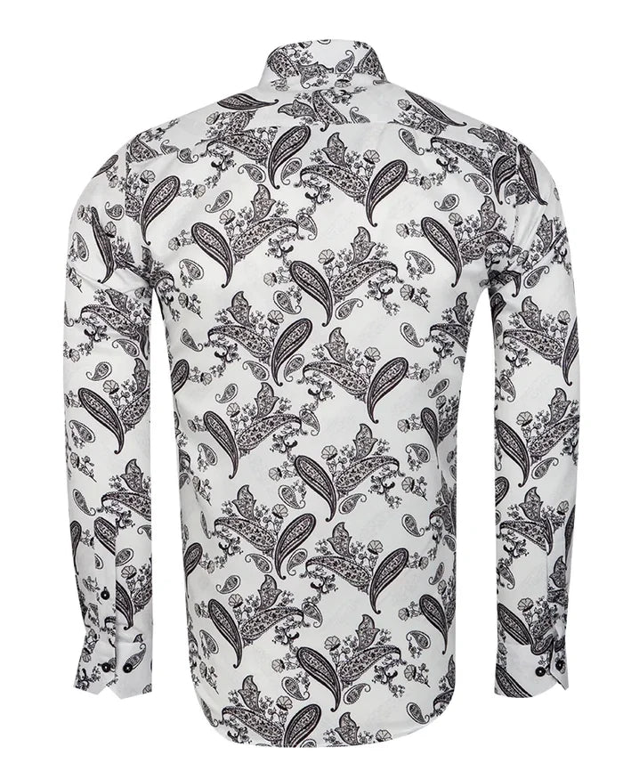 White Paisley Print Long Sleeve Shirt-Makrom