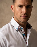 White Plain Contrast Stripe Collar and Cuffs Long Sleeve Shirt
