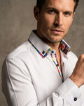 White Plain Double Collar Shirt with Multicoloured Trim