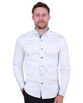 White Plain Panel Colourful Print Collar Tip Shirt-Makrom