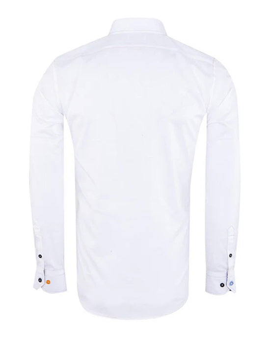 White Plain Panel Colourful Print Collar Tip Shirt-Makrom