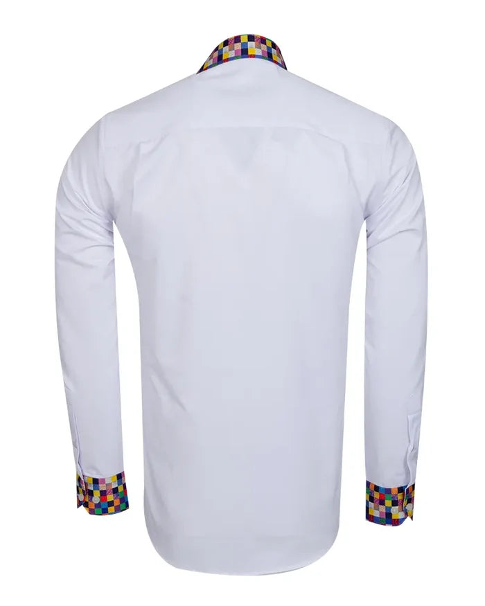 White Plain Shirt with Multicoloured Trim-Makrom