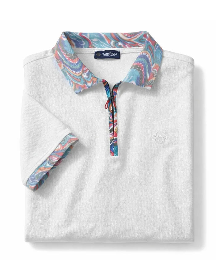 White Polo T-Shirt With Paisley Collar-Makrom