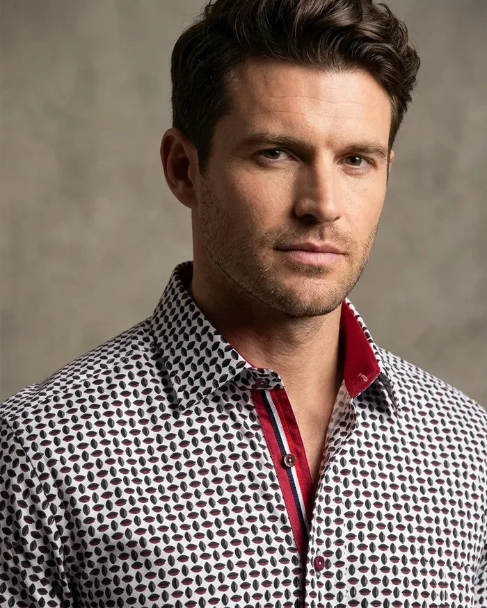 White Seed Print Shirt with Matching Handkerchief