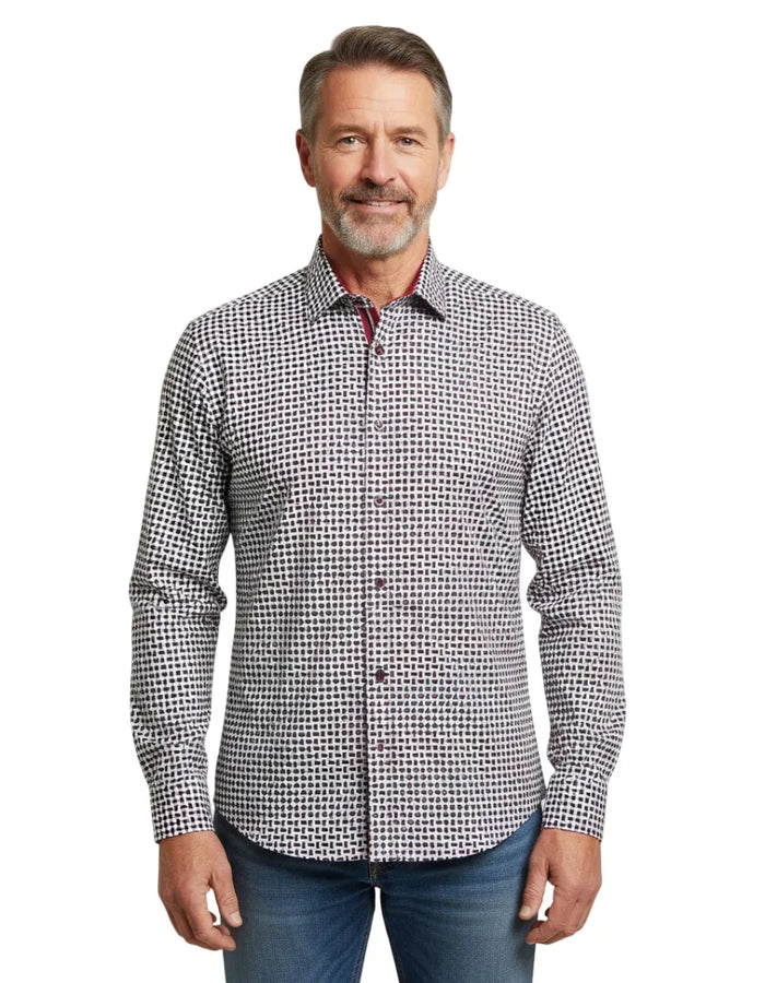 White Seed Print Shirt with Matching Handkerchief-Makrom