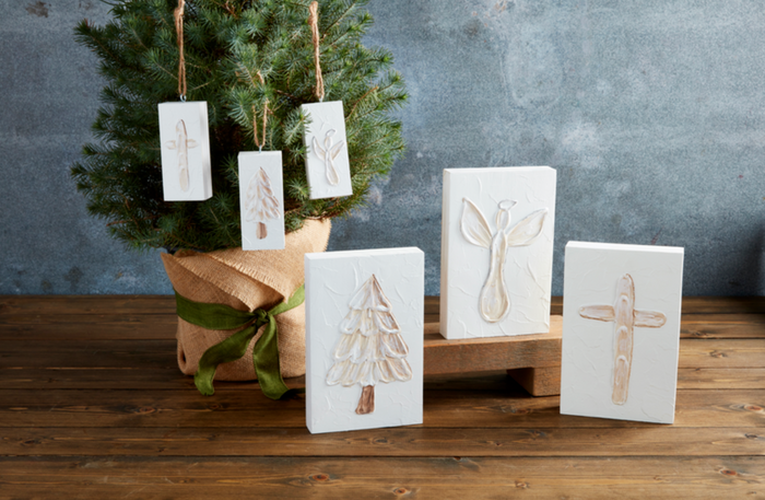 White Wood Ornament- Three Styles - Pine & Moss