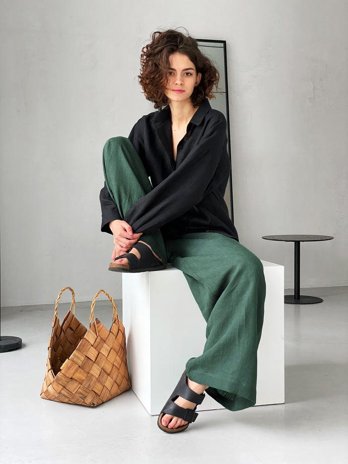 Wide-Leg Linen Pants ACAI in Green