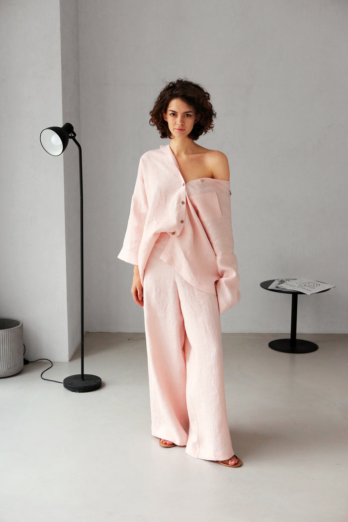 Wide-Leg Linen Pants ACAI in Light pink