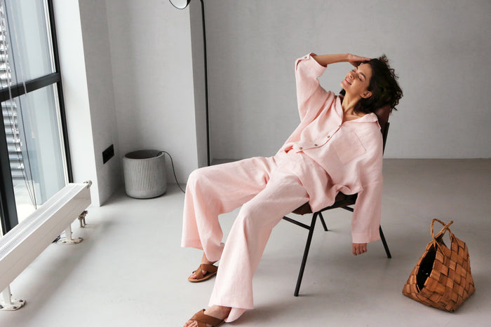Wide-Leg Linen Pants ACAI in Light pink