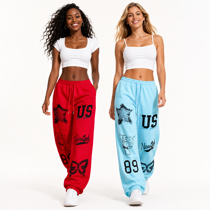 Women's printed harem sweat pants with full-length wide leg, mid-waist fit and soft polyester fiber for casual daily wear now