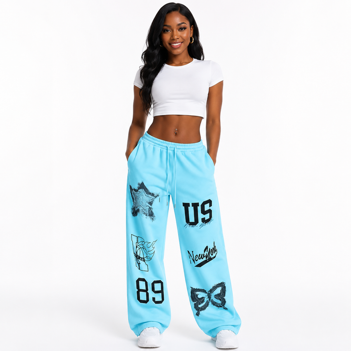 Women's wide leg harem pants with digital printed design, regular thickness and comfortable polyester fiber casual fit daily.